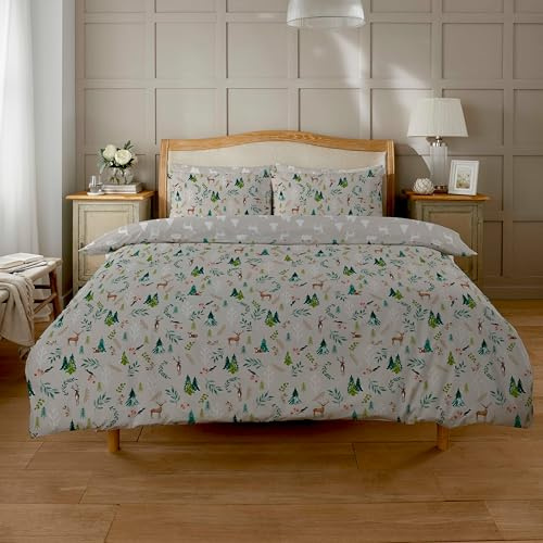 Olivia Rocco Snowy Reindeers Printed Duvet Cover Set Soft Quilt Bedding Covers with Pillowcases Ultra Soft Luxurious Modern Design for Comfort Sleep,Double