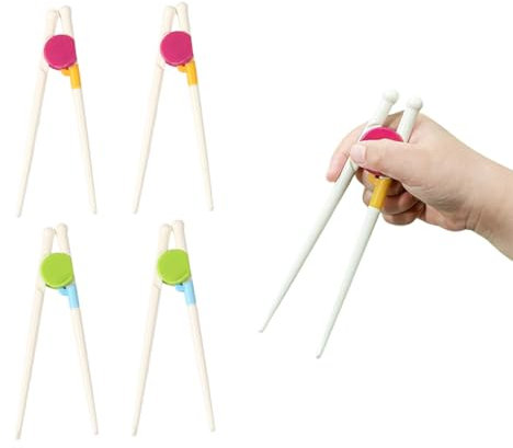 Palillos de entrenamiento, 4 pares de ayuda para palillos de entrenamiento, palillos de entrenamiento para niños, adecuados para niños pequeños y principiantes, multicolor, verde, rosa