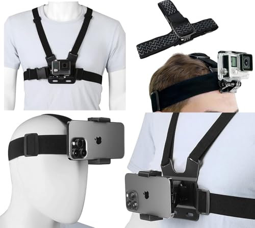 KasinTech Camera Mobile Phone Belt Body Mount Chest Head Strap Harness Holder Kit for Gopros Heros 12/11/10/9/8 Insta360 One and Smartphone Vlog