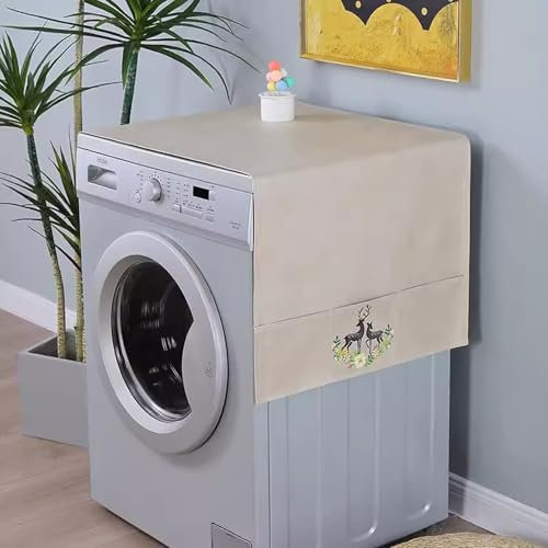 Kongdson Wasserdichte Waschmaschinen-Abdeckung für die obere Oberfläche, Waschtrockner-Schutzabdeckung für Frontlader, mit Aufbewahrungstaschen (53 x 135 cm, Beige-A)