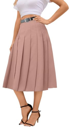 Cromoncent Gonna lunga plissettata a vita alta da donna con tasche, Rosa chiaro, S