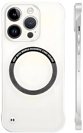 KEYGEM Ultra Thin Hard Pc Magnetic Frameless Phone Case for iPhone, Magnetic Frameless Hard Case for iPhone 13/14/15/16, Frameless Magnetic Series Designed for iPhone Case (for 14,white)
