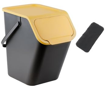Go Practic Mülleimer Mit Deckel Küche 25 L Click-Function Kohlefilter Abfalleimer Mülltrensystem Abfallbehälter Recycling 1x25L Gelb