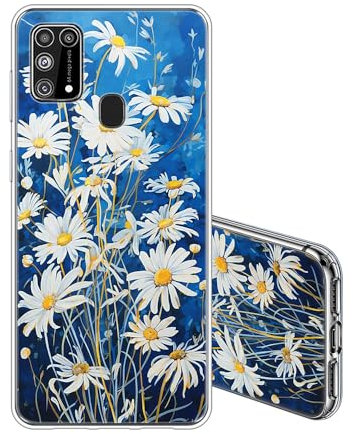 JEZSTHAI Hülle für Samsung Galaxy M31 Silikon Transparente Handyhülle,Stoßfeste Kratzfeste Anti-Gelb Weiche Dünne TPU Rückseite Schutzhülle für Damen,Daisy Blumen