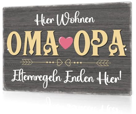 Putuo Decor Metall Blechschild Oma & Opa - Lustige Großeltern Deko, Geschenk für Großeltern, Vintage Wanddeko 30x20cm