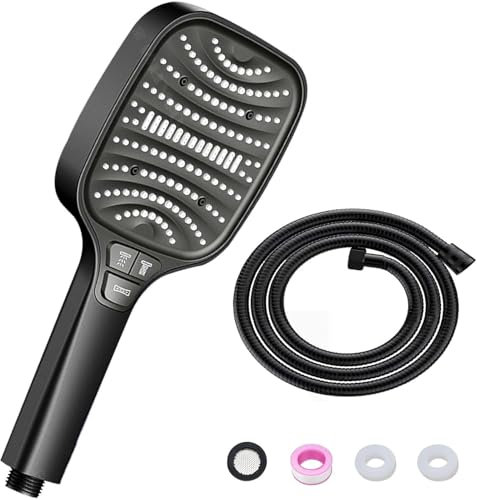 Duschkopf mit Schlauch Schwarz 1.5m – Schwarze Duschbrause mit 8 Strahlarten & Stoppfunktion Duschköpfe Regendusche groß, Handbrause mit Schlauch Schwarz, Sparduschkopf, Wassersparender Duschkopf heis