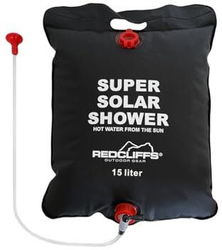 Acomoda Textil – Ducha Portátil de Camping 15 litros con Cabezal, Manguera y Calefacción Solar en Aire Libre. Bolsa Ducha Impermeable de Camper con Agua Caliente para Exterior, Jardín y Acampada.