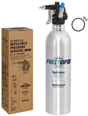 FIRSTINFO A1634 Patented Refillable Brake Cleaner Spray Bottle, 650ml Aluminum Pressure Sprayer, Max 110psi, Reusable Aerosol Can, W/Mist Nozzle