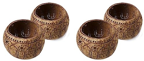 Janasiba 4X Kerze Kokosnuss Schale,Kerzen Halter,Hand Gefertigter Kokosnuss Schalen Kerzen Halter für Teelicht Kleine Säule,Aufbewahrungs Schale