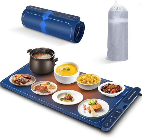 Warming Mat for Food,Portable Food Warming Tray with 8 Timers, 9 Temperature Settings,80 x 38 cm Large Food Warmer Roll up for easy wall mounting waterproof silicone heating pad for Daily Use
