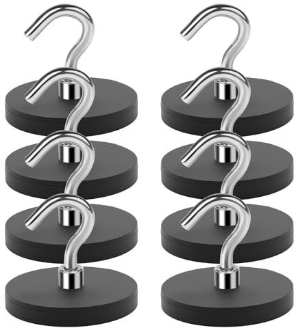PORFOYO 8 Ganci Magnetici Extra Forti Al Neodimio, Diametro 43 mm, Rivestimento In Gomma Antiscivolo, Per Appendere Strumenti, Crociera, Tenda, Casa, Cucina, Posti Di Lavoro, Rimovibili Senza Foratura
