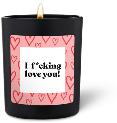 Duftkerze ChattyCandles | Schwarz Woody I fcking love you | Duftkerze mit Spruch | Freches Geschenk zum Valentinstag