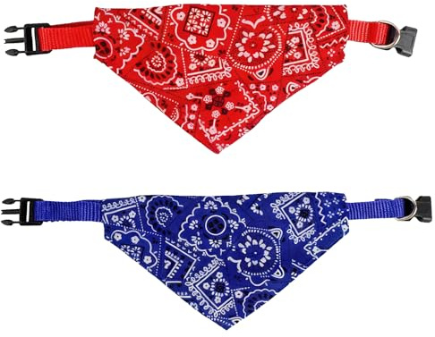 2 Stück Hunde Bandana Kopftücher, Hundehalstuch, Haustier Dreieck Handtücher, Anpassbar, Für Welpen Kleine Hund Katze (Rot + Blau)
