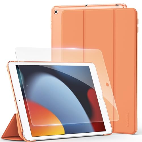 CACOE Funda para iPad de 9ª/8ª/7ª generación (2021/2020/2019) con protector de pantalla de 10.2 pulgadas, funda protectora completa para iPad 7/8/9 Gen, color naranja