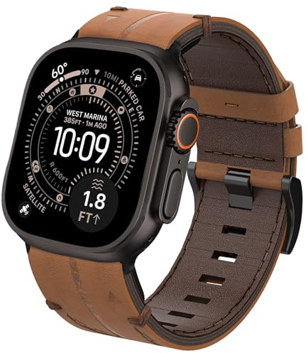TOPsic Leder Armband Kompätibel mit iWatch Ultra 3 Armband 49mm, Echt Leder Robust Metall Konnektor Armbänder für iWatch Ultra 3 ULtra 2 ULtra 49mm