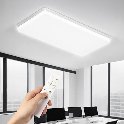 OTREN Plafon LED Techo Rectangular 50x25cm con Mando a Distancia, 52W 5200LM Lámpara Luz Regulable 3000K a 6500K, IP44 Impermeable, Panel Superficie para Salón Dormitorio Cocina Baño Oficina Garaje