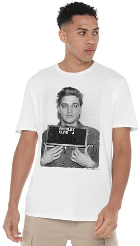 Elvis Unisex Elvis Presleyarmy Mug Shot Unisex T Shirt, White T-Shirt (Pack of 1)