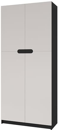 Vladon Büroschrank Logan V1, Made in Germany, Aktenschrank mit 5 Fächern und 4 Türen, Schwarz matt/Cashmere (82 x 184 x 37 cm)