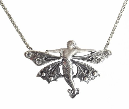 Halskette geflügelte Frau 925 Silber Jugendstil
