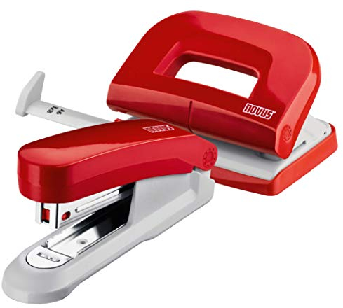 Novus Schreibtisch Set (Heftgerät E 15 mit Locher E 210, inkl. 1000 Heftklammern No. 10) rot