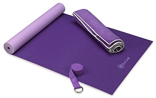 Gaiam Premium Hot Yoga Kit (Yoga Mat, Yoga Towel, Yoga Strap), Purple