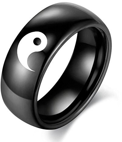 LAFATINA Yin und Yang Design Herren Damen Hochzeit Ring Chinesisch Schwarz Silber Tai Chi Balance Passende Engagement Ring