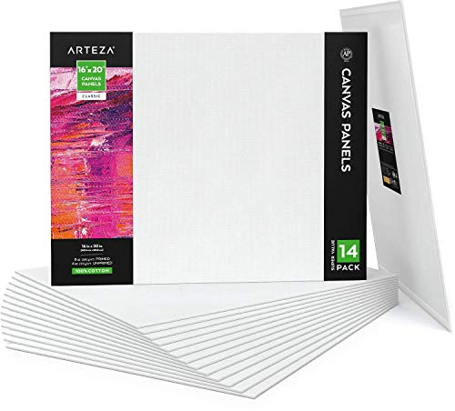 Arteza Malkarton, 40.6 x 50.8 cm Großpack mit 14 Leinwänden, weiße grundierte Leinwand 100% Baumwolle, für Malerei, Acrylgießen, Ölfarben & nasse Kunstmedien, Malpappe für Profis & Hobbymaler