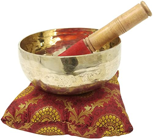 Bol chantant tibétain martelé à la main pour méditation et chakra de la racine et de l'Om - 17,8 cm - Yoga Old Bowl