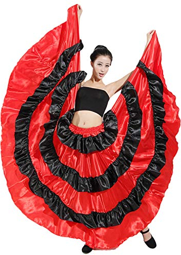 LOLANTA Roter schwarzer spanischer Stierkampf-Rock der Frauen Flamenco-Kostüm, 180 Grad