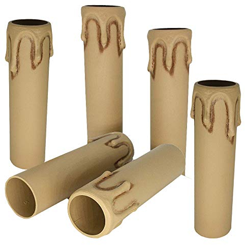 6 St. E14 Kerzenhülse 100mm Antik Braun mit Tropfen ø24mm Innen Kunststoff matt für Kerzenfassung Kronleuchter Lüster Kerzenhülle Fassungshülse rustikal