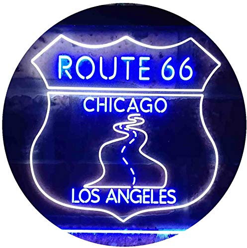 Route 66 Chicago to Los Angeles Garage Dual Color LED Barlicht Neonlicht Lichtwerbung Neon Sign Weiß & Blau 300 x 210mm st6s32-i3434-wb