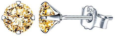Yumilok Boucles d'oreilles femme fille, en 925 argent, Boucles d'oreilles zircon jaune, Cadeau de Noël anniversaire