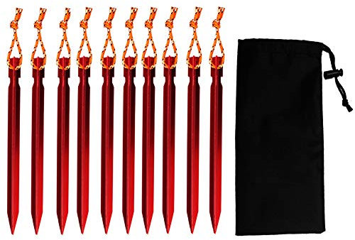 Asuthink Heringe, 10 Stücke Camping zeltheringe Heringe für Zelt Zeltnagel Sandheringe, Heringe erdnägel für Zeltplane Camping und Strand - rot