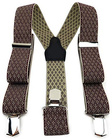 TigerTie Unisex Hosenträger in Y-Form mit 3 extra starken Clips - Farbe in weinrot beige gemustert - hochwertige Verarbeitung - Breite 35 mm