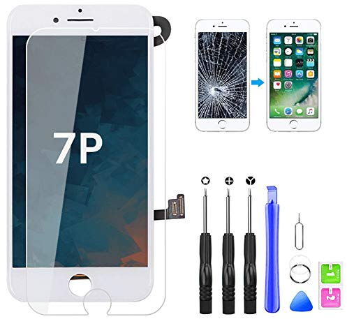 LCD-Digitizer-Display, Touchscreen-Montage mit Näherungssensor, Ohrlautsprecher, Frontkamera und kostenlosen Reparaturwerkzeugen (7 Plus Bildschirm, weiß, 5,5 Zoll)
