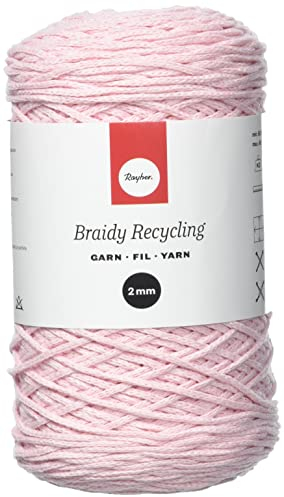 Rayher Braidy Recycling Garn, geflochten, 2 mm ø, puderrosa, Knäuel ca. 250 m (250 g), Knüpfgarn, Macrameegarn, 42009270
