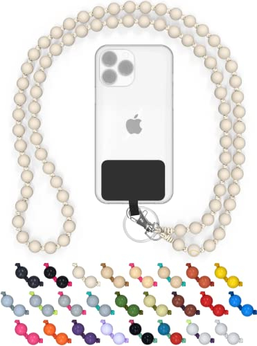 DROPLETSY Holzperlen Handykette universal, handgefertigt, Schlüsselband, Kette, Necklace zum Umhängen - kompatibel mit Allen Smartphones: Apple iPhone, Samsung Galaxy (ohne Hülle, Driftwood)