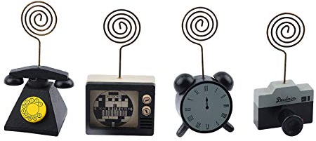 OLYCRAFT 4 Stück Holz Tischkartenhalter Vintage Card Photo Holder Stand, Kartenhalter Für Kamera / Uhr / TY / Telefon, Name Nummer Hinweis Memo Clip Stand Für Party Office Und Home Decoration