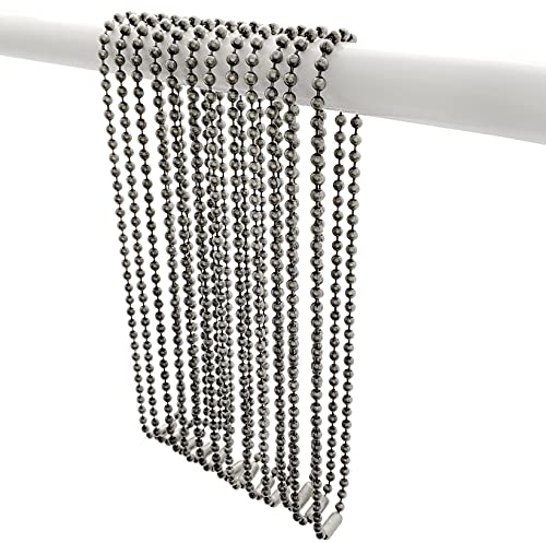Shower Curtain Hooks Long Size 27inch/70cm, Shower Curtain Rings, Spa-Quality Look, Antique Nickel Plated Steel Ball Chain 12pcs
