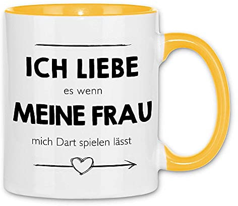 wowshirt Tasse ich liebe es wenn meine Frau mich Dart spielen lässt Dartspieler, Farbe:White - Yellow