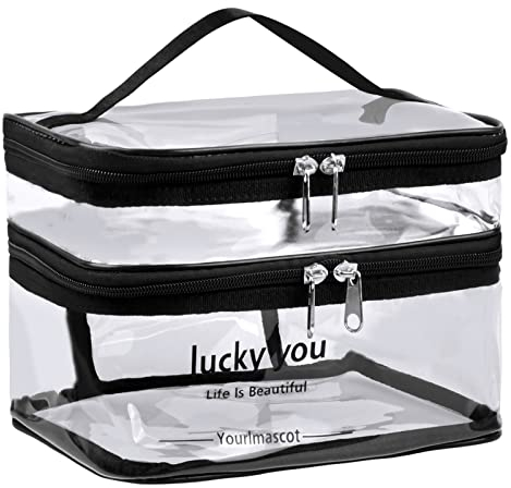 Pinsheng Trousse de Toilette Transparente, Sac Cosmétique à Deux Couches Trousse de Maquillage Imperméable pour Placer des Cosmétiques Articles de Toilette