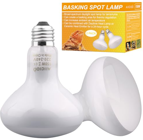 AIICIOO Ampoule chauffante - Lampe chauffante pour animaux de compagnie pour reptiles et amphibiens, 150 W, paquet de 2, blanc