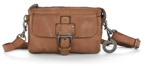 Cas8 Gürteltasche Luca, kleine Umhängetasche für Damen und Herren aus 100% Leder, Handtasche für jeden Tag mit Gürtelschlaufen und Reißverschluss-Fächern, Cognac