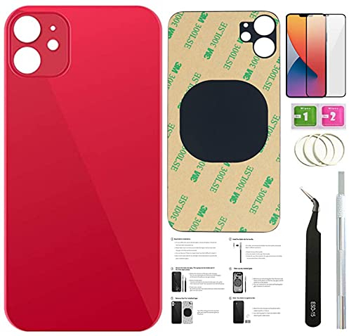 Day-market 12 Rückglas-Ersatz für iPhone 12 Backcover Glas (6,1 Zoll) mit vorinstalliertem Klebeband + Installationsanleitung + Reparaturwerkzeuge + Displayschutzfolie (rot)