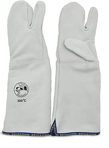 Guanto da Forno 3 Dita Polso da 25 cm Professionali in Pelle da 300°C