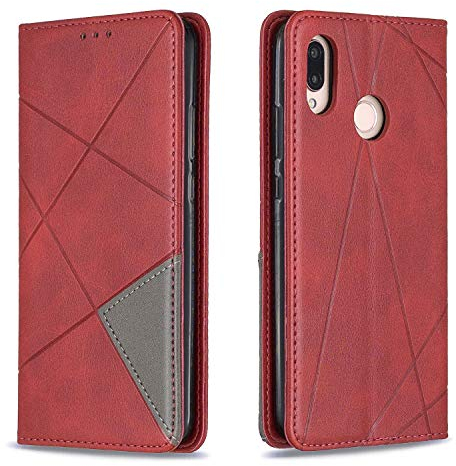 Posanter Kompatibel mit Huawei P20 Lite Hülle, Premium Leder Brieftasche Flip Handytasche Schutzhülle Klapphülle, 360 Grad TPU Stoßfest Leder Hülle mit [Magnetisch, Kartenfach, Standfunktion] (Rot)