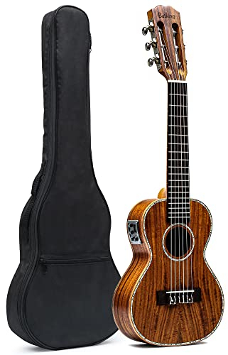 Batking Guitalele Guitalele - Guitarra eléctrica profesional de 28 pulgadas, 6 cuerdas, ukelele pequeño de viaje, guitarra clásica de acacia, acabado satinado de madera KOA