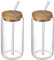 XHONG Lot de 2 verres en forme de canette de bière, verres à bière, verres à café glacé avec couvercles en bambou et paille en verre, adaptés pour jus, bières, sodas, boissons glacées et cocktails