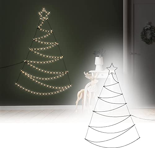 ECD Germany Arbre de Noël LED 150 cm, 150 Blanc Chaud, Étoile, Montage Mural, Sapin comme Suspension Décorative pour Intérieur/Extérieur, Guirlande Lumineuse, Décor Maison