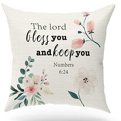 KongMoTree Bibelvers-Kissenbezug, Segensgeschenk, Schriftkunst, Schriftsprüche, Bibelzitat, Zahlen 6:24, Kirchengeschenke, Sofa, Bett, Wohnzimmer, Veranda, Dekoration, 45,7 x 45,7 cm (GMS731)